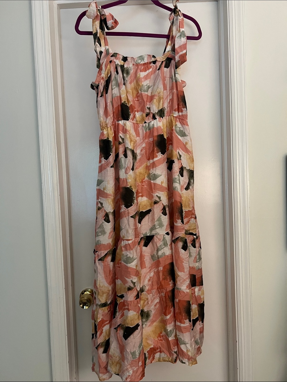 Sleeveless Tiered Midi Dress in Coral Print